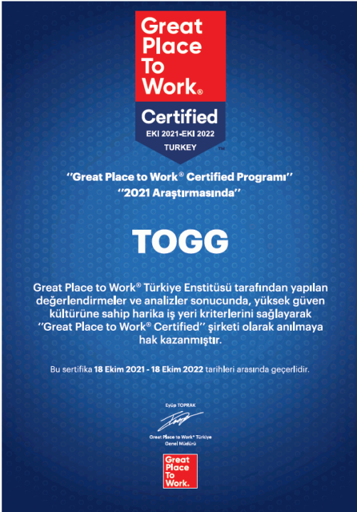 TOGG En İyi İşverenler Listesine Girdi