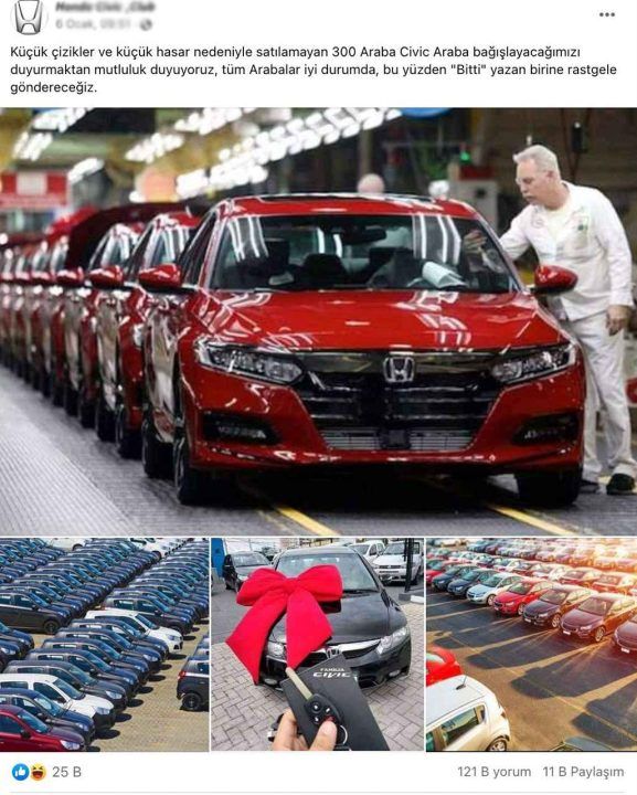 Facebook'taki Sahte Honda Civic Çekilişiyle İlgili Honda Türkiye'den Açıklama