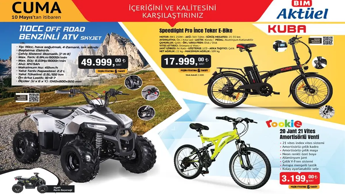 10 Mayıs'ta Bim Benzinli ATV ve Elektrikli Bisiklet Satacak!
